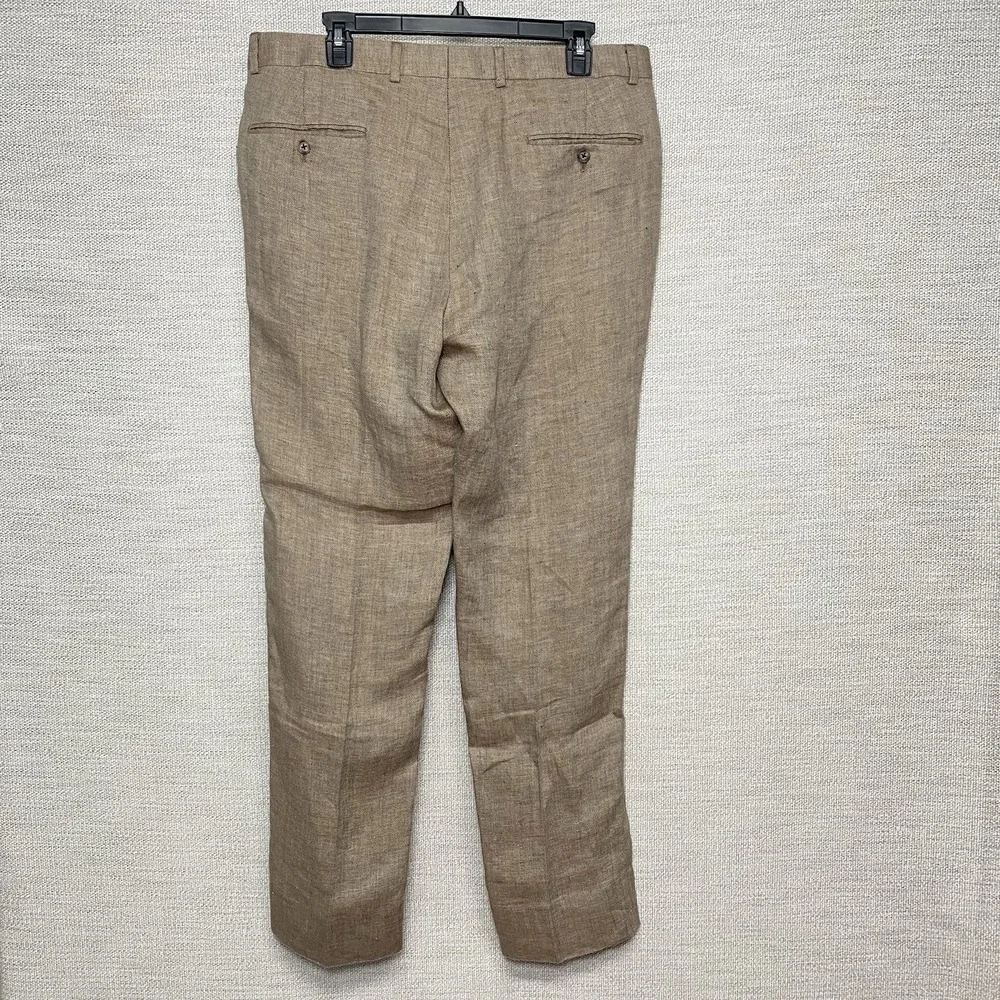 Brooks Brothers Classic Linen Pants Solbiati Nobel (36x32) Brown Herringbone